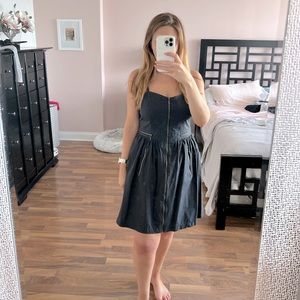 Kensie black spaghetti strap a-line dress with gold zipper accents